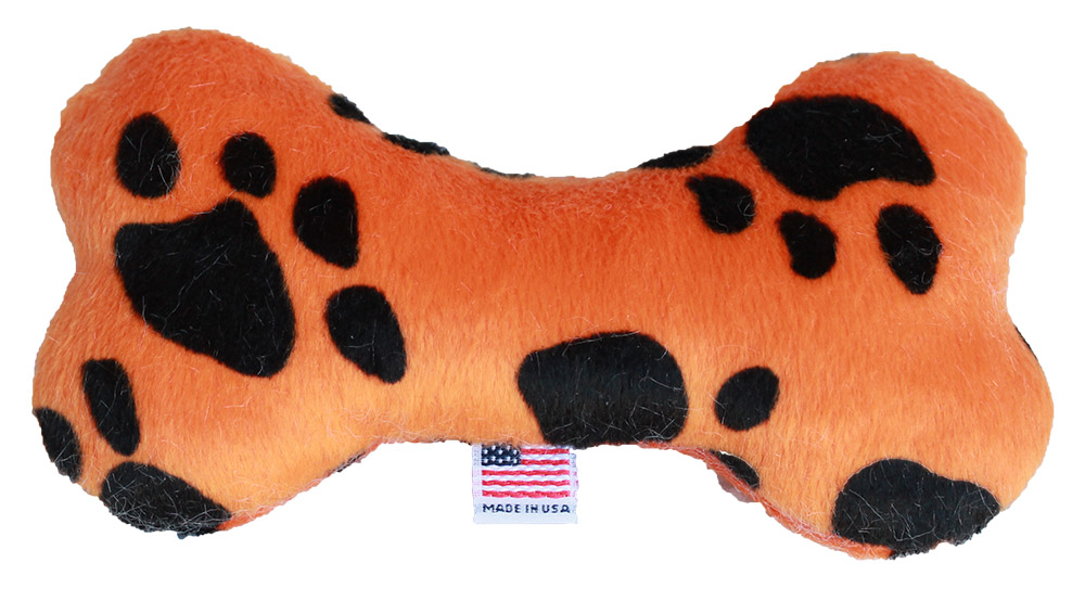6" Plush Bone Dog Toy Orange Paw